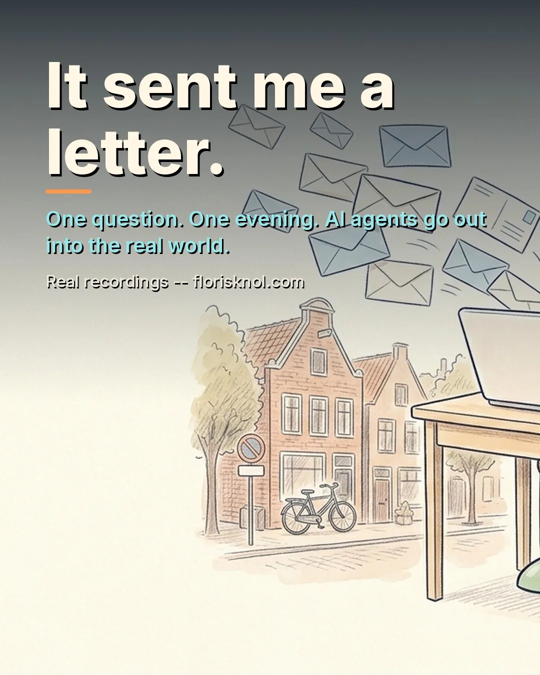 Cover van de video in de vaste beeldstijl: een robot met een postpet aan een bureau naast een rode brievenbus, en de titel van de video.