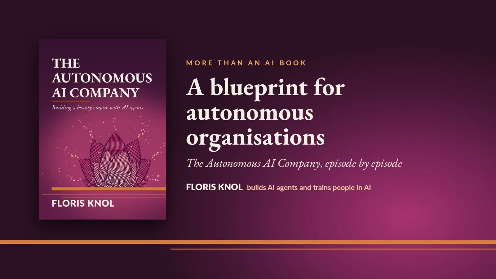 De omslag van Het autonome AI-bedrijf naast de titel 'A blueprint for autonomous organisations'.